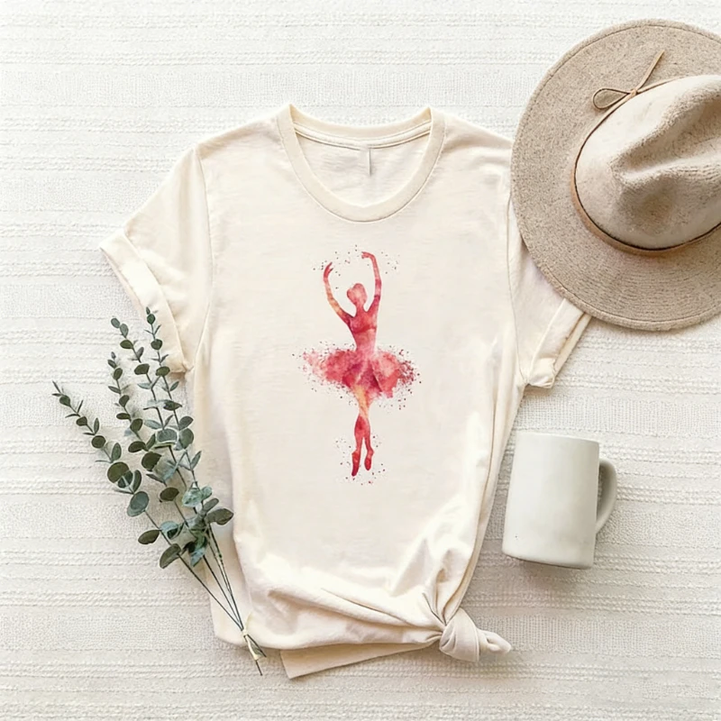 Silhouette Crewneck T-Shirt Ballet Gift Ballet Dancer Printed T-shirt Tops Ballerina Cute Commuter All-match Short-sleev Tee