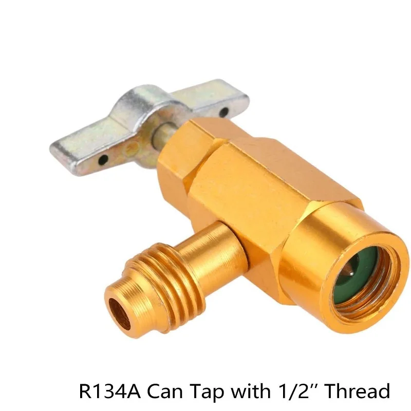 1Pc R-134A AC Refrigerant Can Opener Tap Dispensing Valve 1/2 ACME Thread Brass Pipeline Adapter Can Tap Dispenser Car Accessory