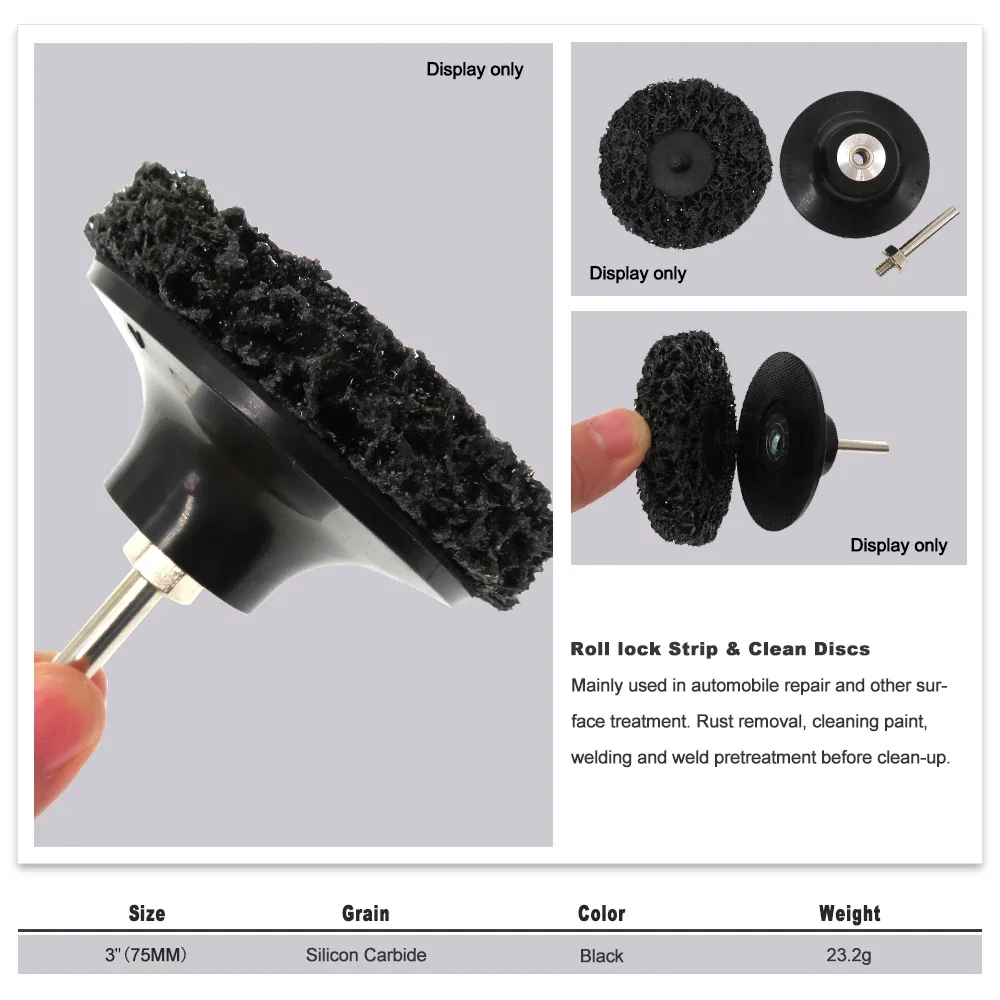 3 "75mm mudança rápida fácil tira & discos de limpeza preto para remoção de ferrugem da pintura auto superfície preparação ferramentas de polimento abrasivo