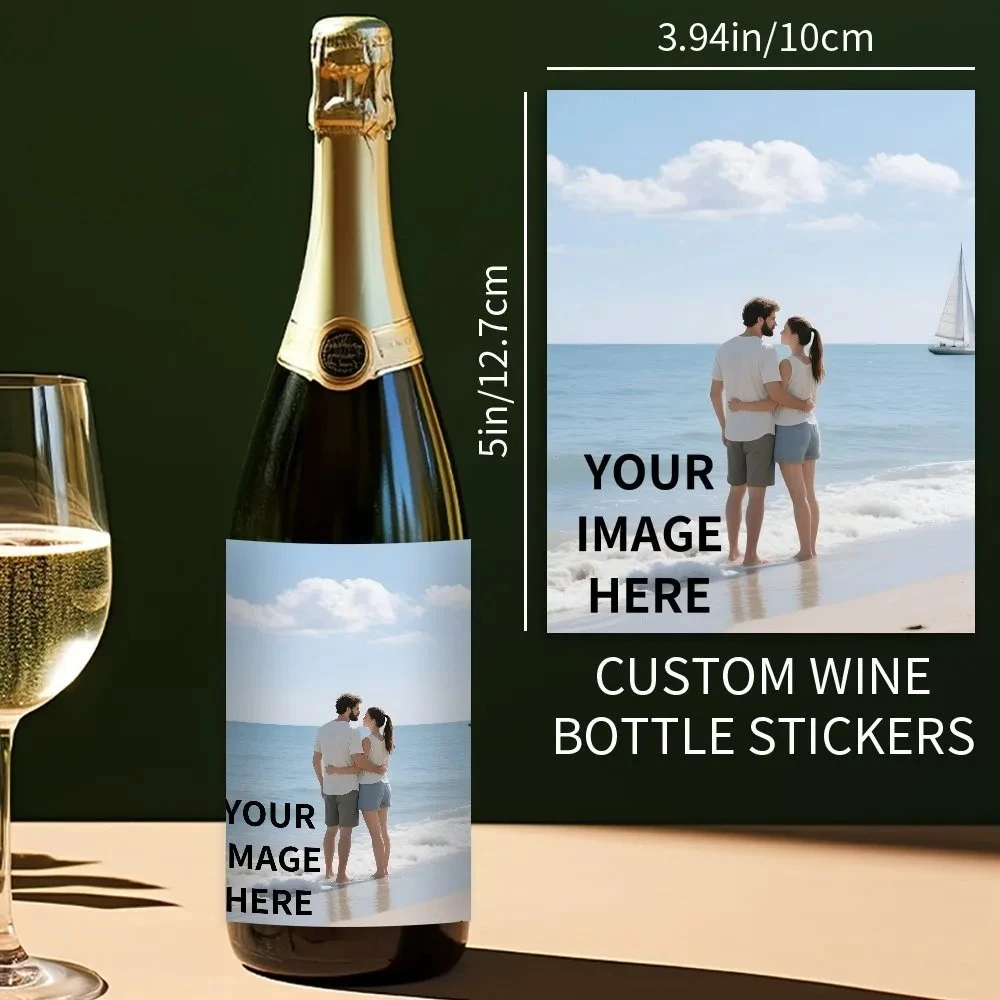 1 peça de adesivos personalizados para garrafas de vinho, impressão de foto personalizada, etiquetas de vinho à prova d'água 10x12,7 cm para festa de aniversário de casamento