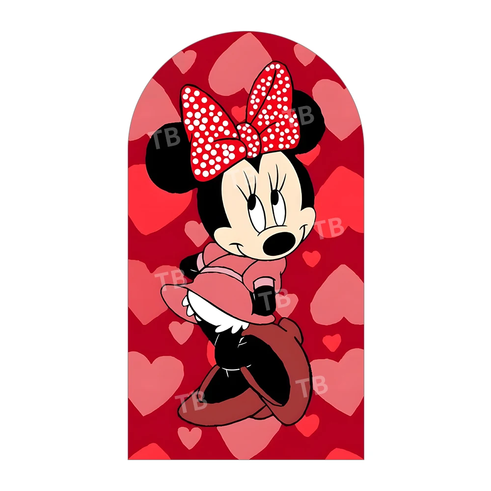 Tło fotograficzne Minnie Mouse z łukiem, walentynkowe serca, kropki, urocze rekwizyty do fotobudki na imprezy i dekoracje domu