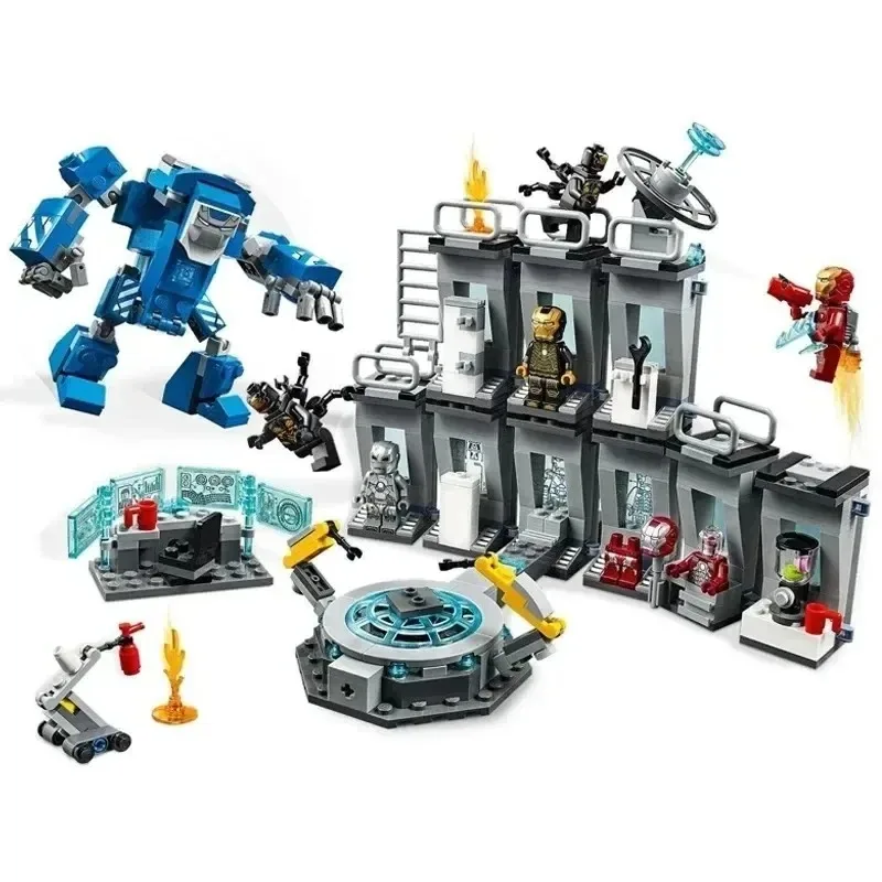 In Stock Marvels Avengers Super Heroes Iron Man Hall of Armour Robot Hall FIT 76125 Model Building Blocks Bricks Gift Toy