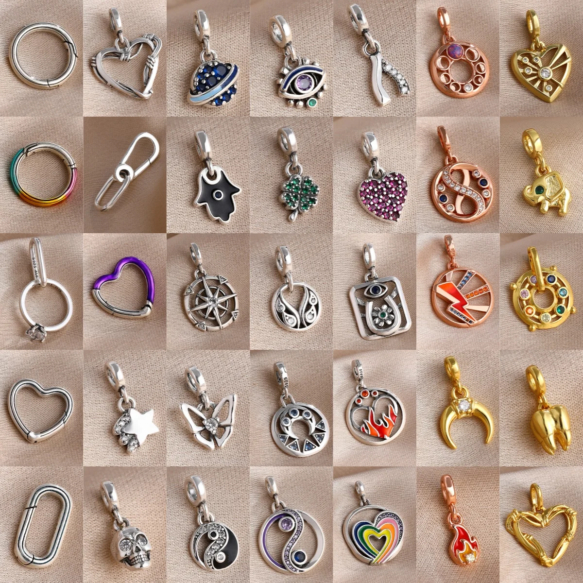 

New ME Series Lucky Grass, Earth,Teeth, Heart-Shaped 925 Silver Bead Pendant, Fit DIY Exquisite Jewelry of Original ME Bracelets