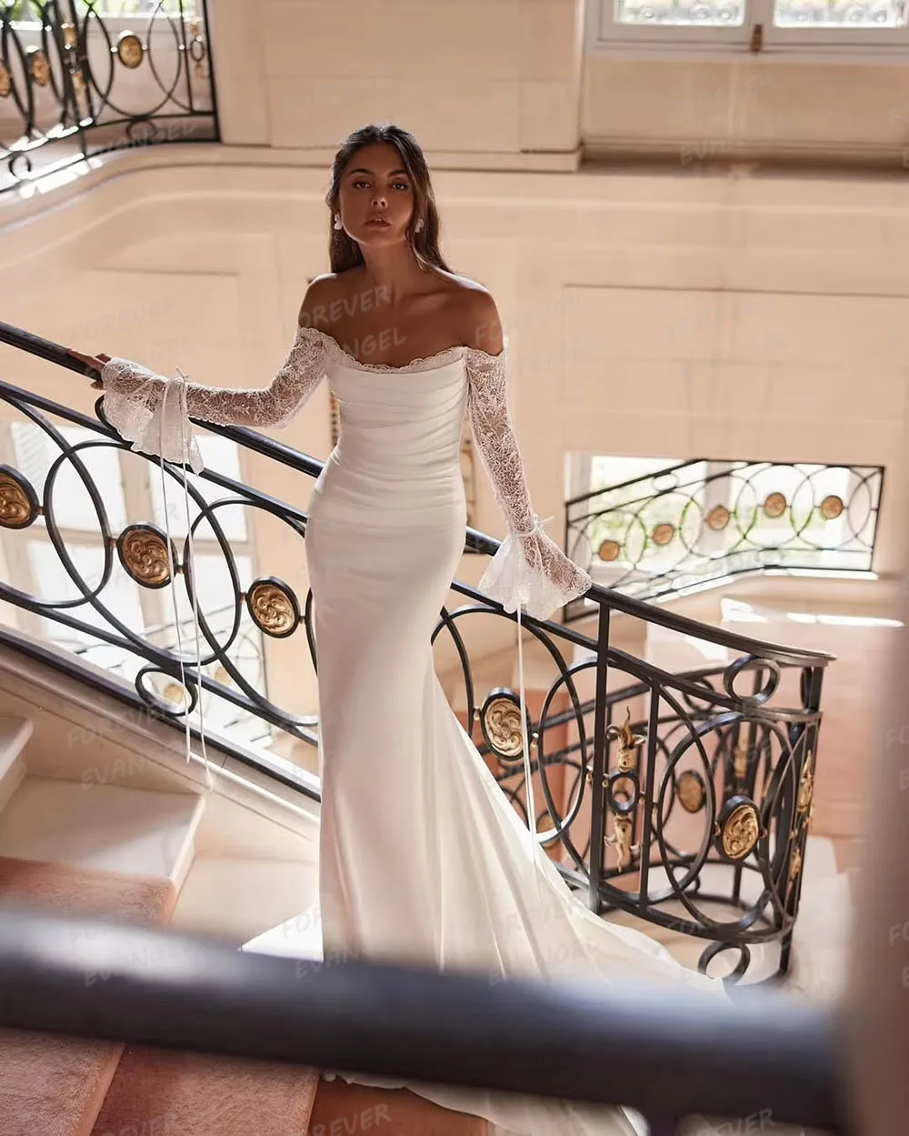 Robe De mariée sirène De luxe, Sexy, manches longues, dentelle, épaules dénudées, dos nu, personnalisée, 2026