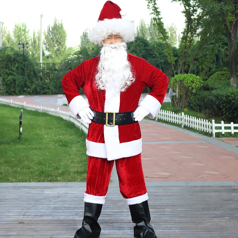 Men Red Deluxe Velvet Xmas Santa Claus ClothesXmas Santa Claus Suit Adult Christmas Cosplay Costume