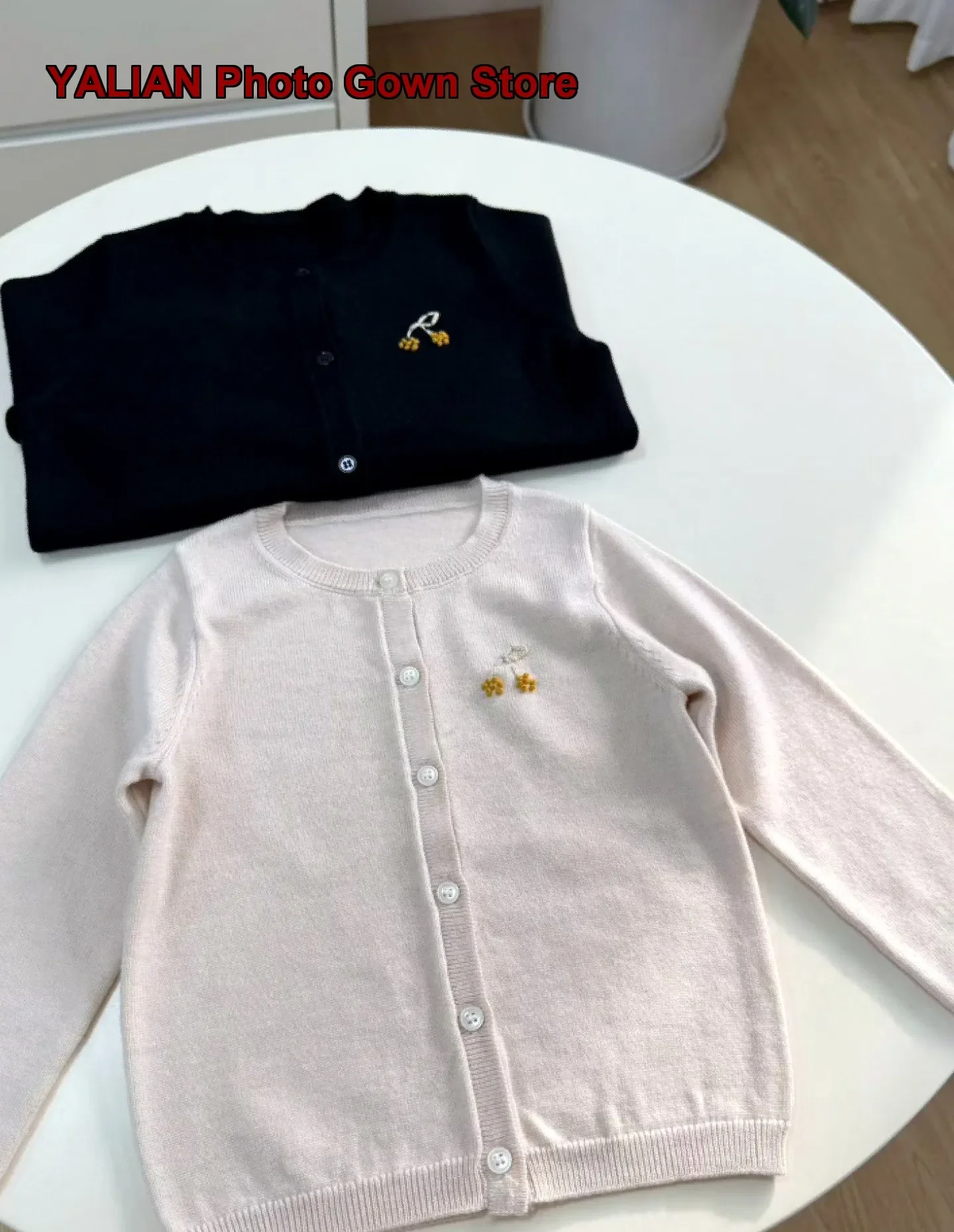 Girls Hand-Embroidered Cherry Knit Pleated Skirt Two-Piece Set Autumn Winter 2026 Kids