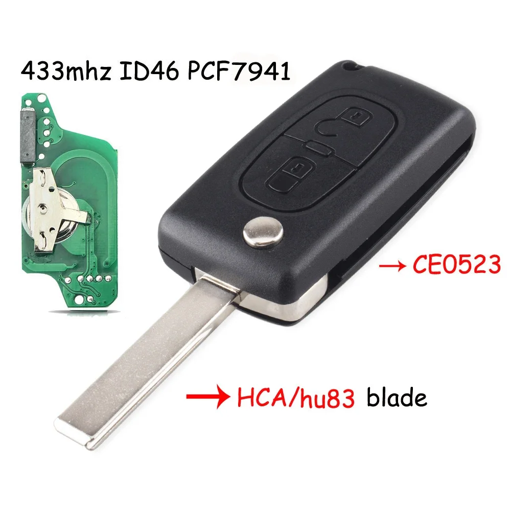 KEYYOU Für Peugeot 307 3008 308 408 433 MHz ID46 7941 CE0536 CE0523 Flip Schlüssel 2 Tasten VA2/HU83 klinge Auto Schlüssel Fob ASK FSK