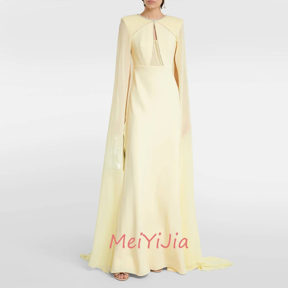 MeiYiJia O-Neck Simple Beaded Floor-Length Chiffon Grace Sleeveless Saudi Arabia Sexy Evening Birthday Club Outfits Summer 2024