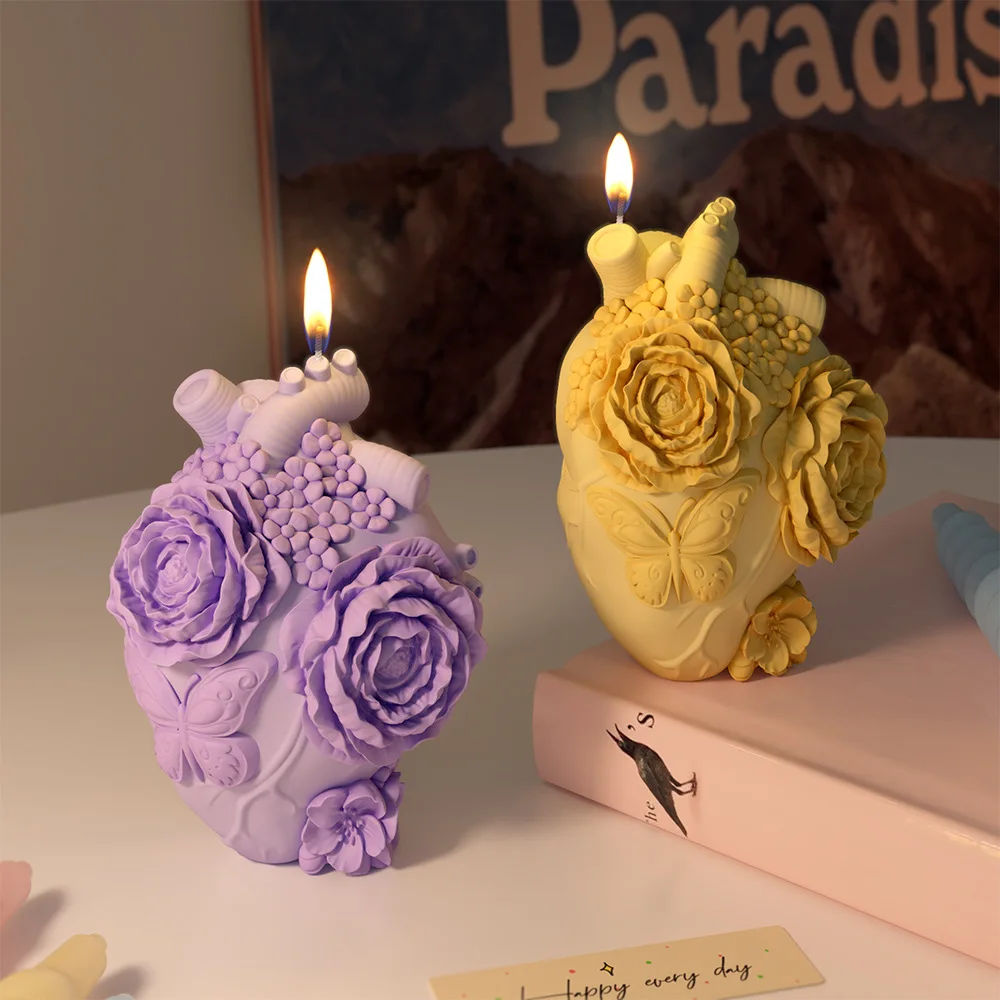 

3d Flower Heart Silicone Mold Handmade Scented Candle Mould Diy Soap Plaster Decoration Epoxy Resin Mold Candle Making Kit