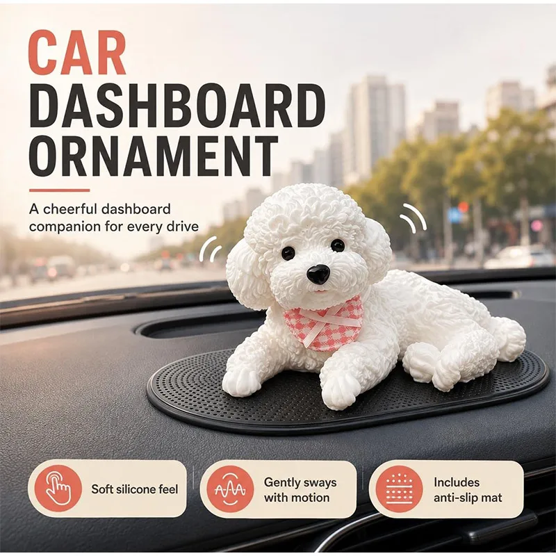 Silicone Teddy Dog Car Ornament Simulation Lying Posture Puppy Squeeze Toy Super Soft Pet Ornament Car Interior Decor Home Decor