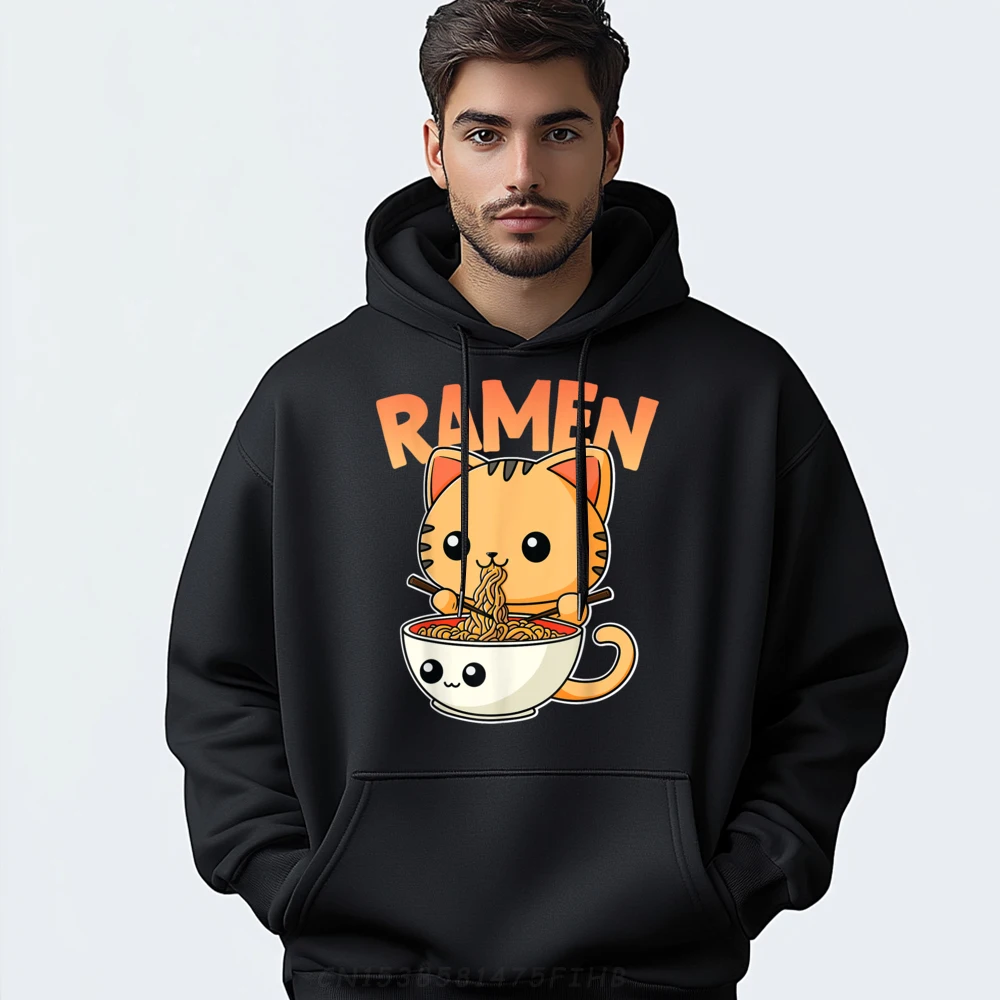 

Kawaii Cat Eating Ramen Cute Fall Clothes Aesthetic Luxury Hoodie Print Men Christmas Sweater Long Sleeve