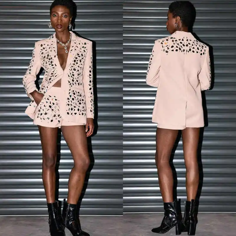 

Shiny Sequin Women's Suit 2 Piece Jacket Pants Single Breasted Beaded Formal Occasion Party Banquet Runway Customized