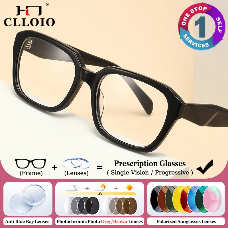 

CLLOIO Fashion Handcrafted Acetate Frame Prescription Glasses Women Men Square Blue Light Filter Myopia Progressive Eyeglasses