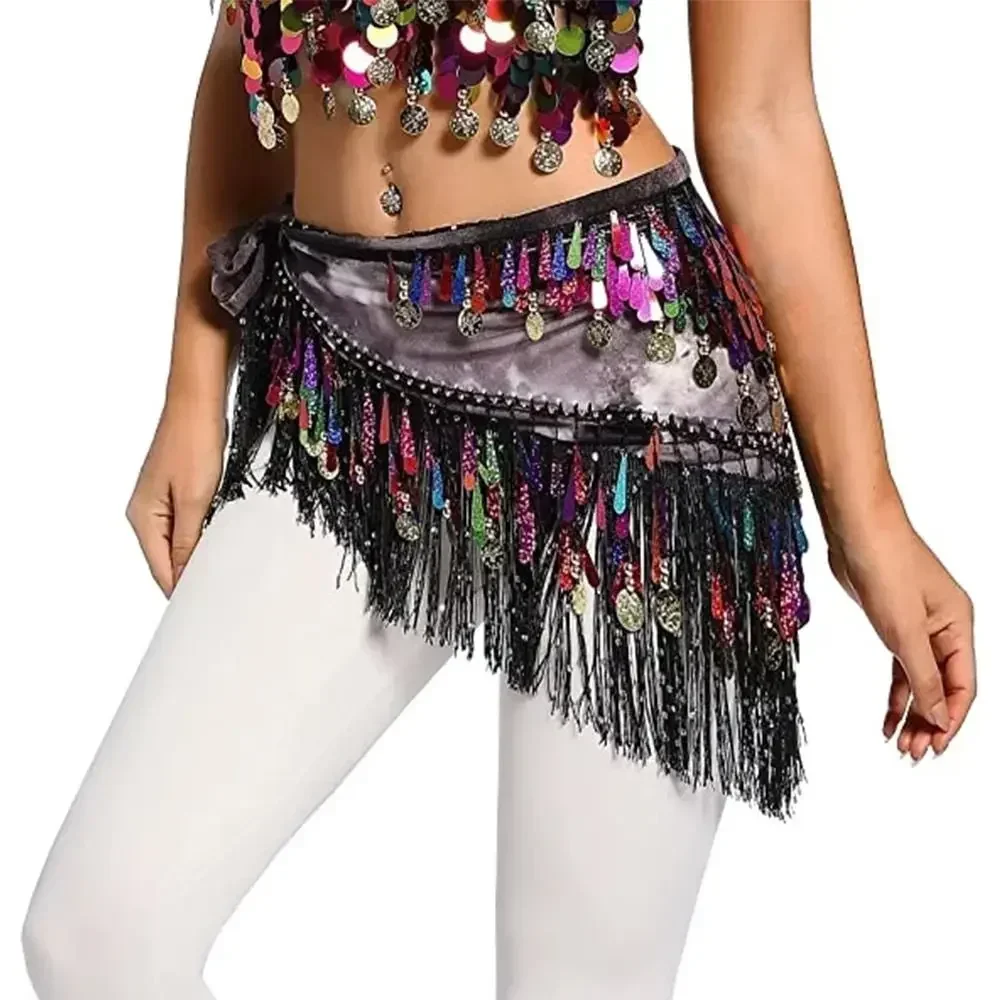 Thailand/India/Arab Dancer Skirt Women Sexy Belly Dance Hip Scarf Wrap Belt Dancer Skirt Female Show Costumes Sequins Tassels