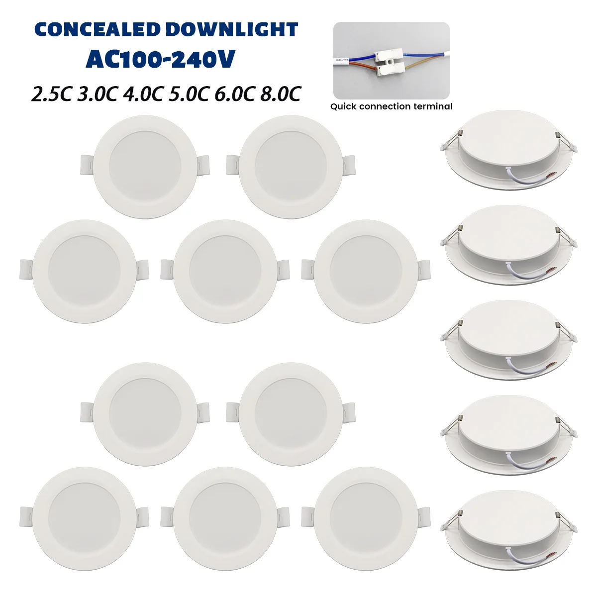 10PCS Led Downlight Three Color 6W-24W  Warm Light Cold Lighting Recessed Ceiling Lamp Led Spotlight for Living Room Bathroom