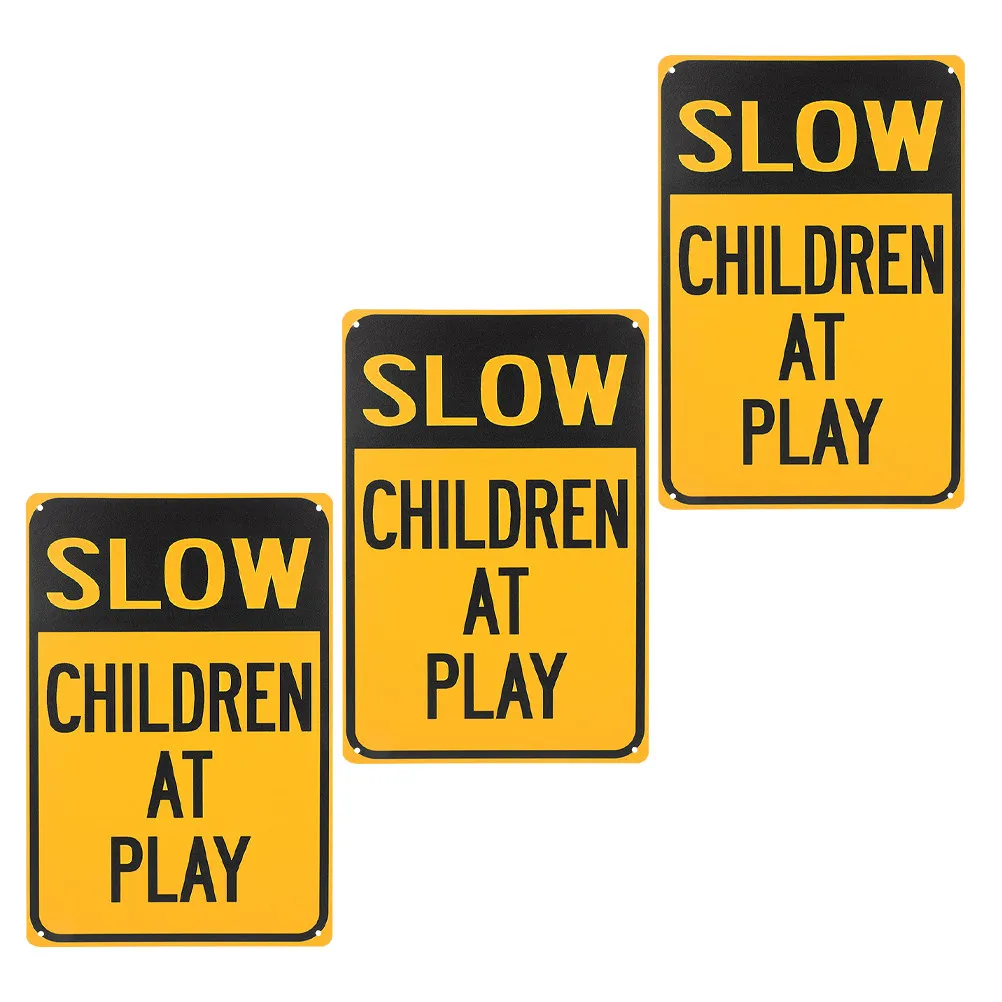 3Pcs Metal Children Playing Safety Caution Sign Slow Down Kids Neighborhood Street Traffic Warning Sign Street Signs for Kids