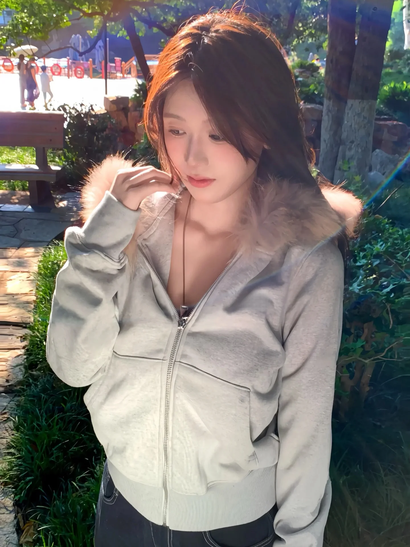 

Мужская зимняя толстовка-кардиган Thiened Fce с капюшоном, утепленная, свободного кроя, с большим меховым воротником, спортивный топ