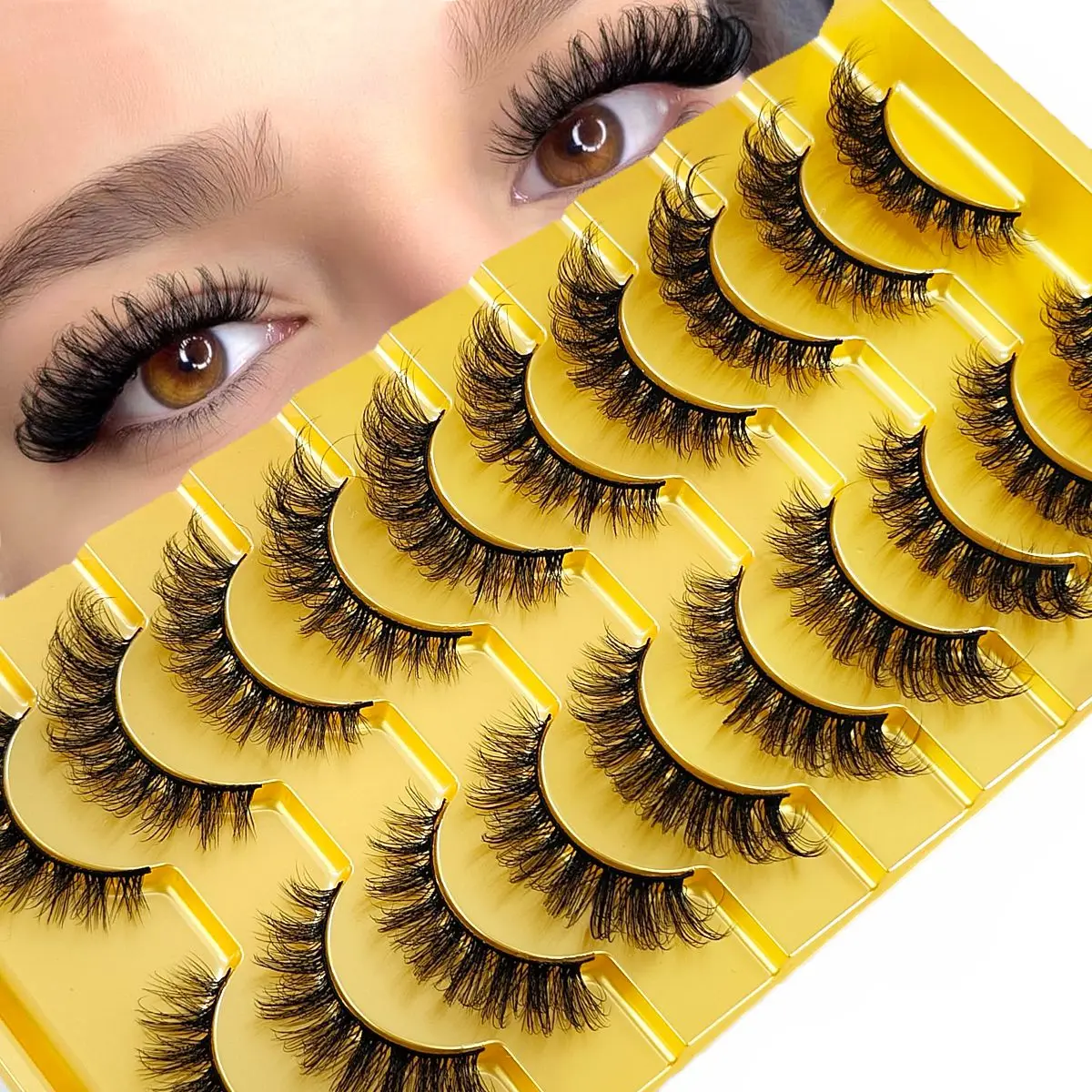 New 10 Pairs Lashes 3D False Eyelashes Natural Look D Curl Cat Eye Fake EyeLashes Reusable Faux Mink Eyelashes Extention Makeup