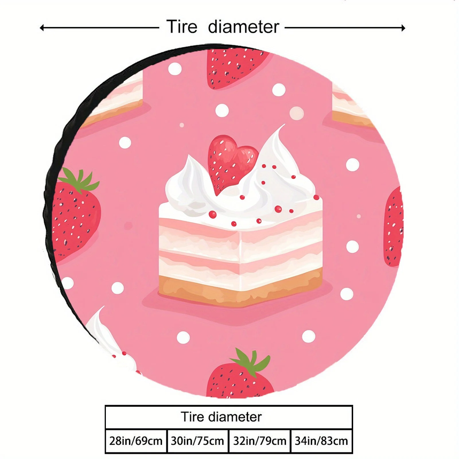 1pc Windproof & UV-Resistant Spare Tire Cover With Cute Strawberry Cake Design - Durable Polyester Wheel Protector, Suitable For