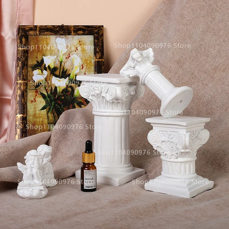 Roman Column Statue Pedestal Candlestick Stand Figurine Cute Wings Little Angel Photo Props Wedding Decoration Home Ornaments