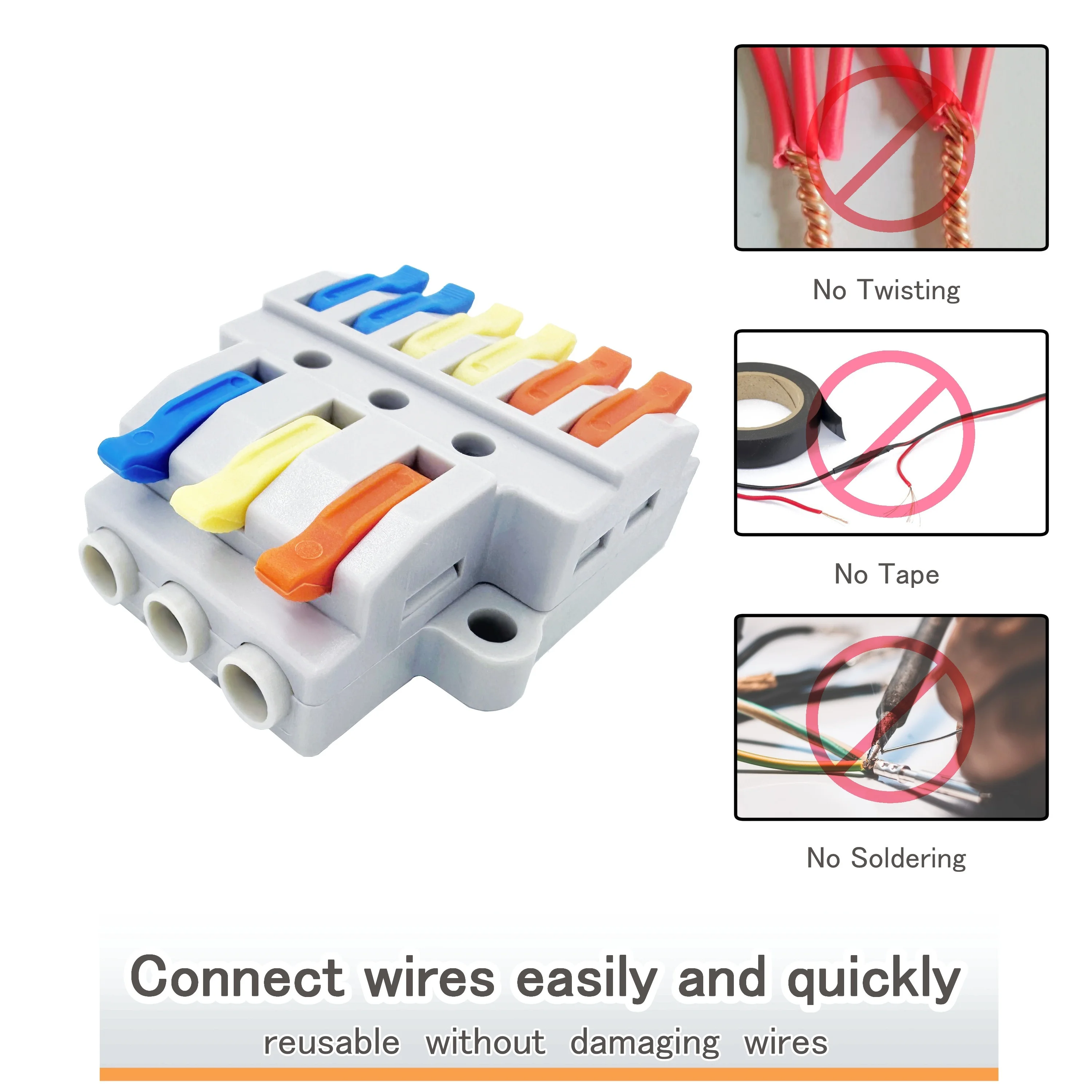 1 in Multiple Out,Fast Electrical Connectors Universal Compact Splitter Wiring Cable Connector Push-in Terminal Block
