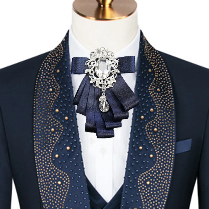 

Handmade Men's Bow Ties Satin Ribbon Rhinestone Bows Korean British Business Suit Shirt Accessories Groom Wedding Callor Flowers