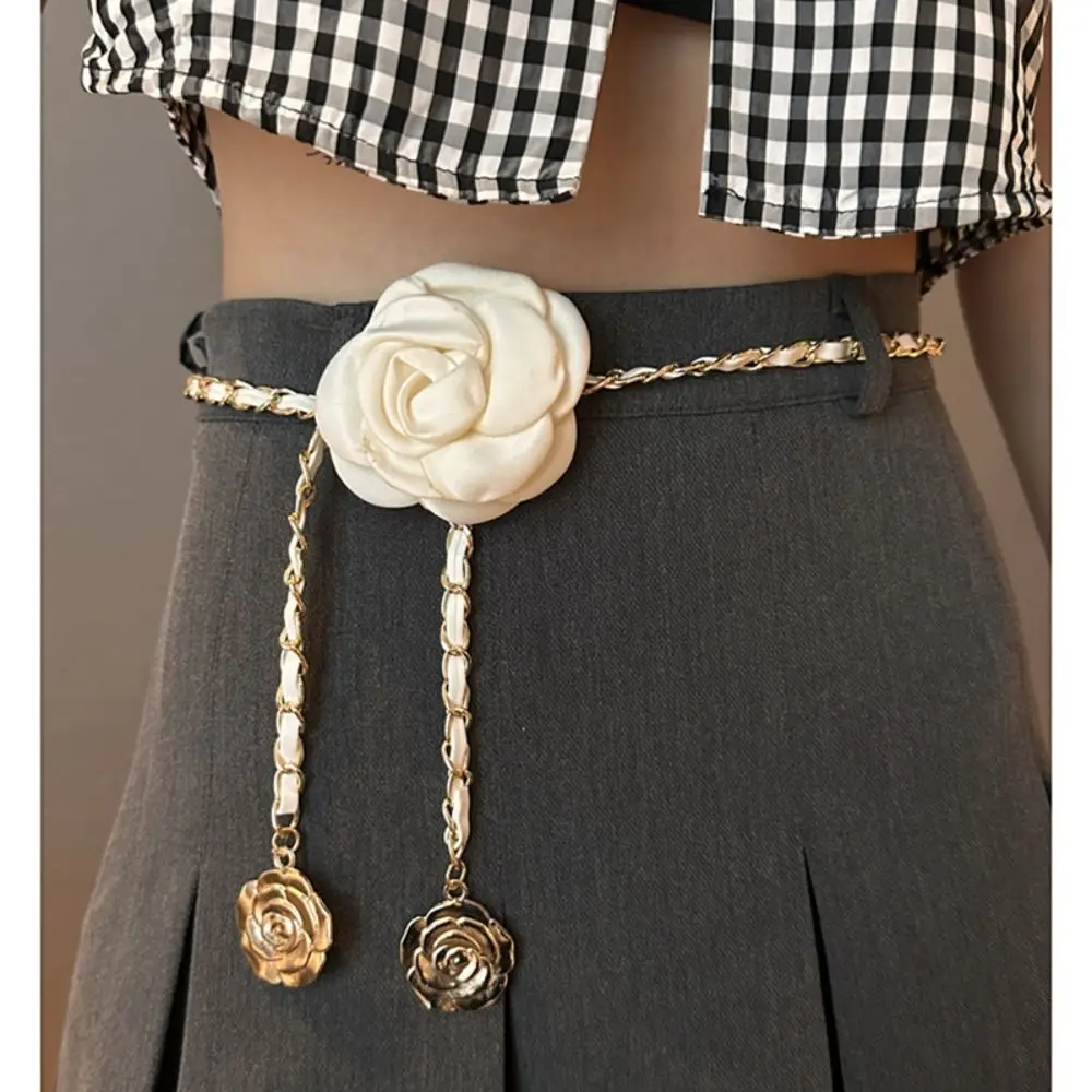 Fashion Woman Camellia Waist Chain Waist Decoration Luxury Design Metal Chain Waistband Dress Belt Chain