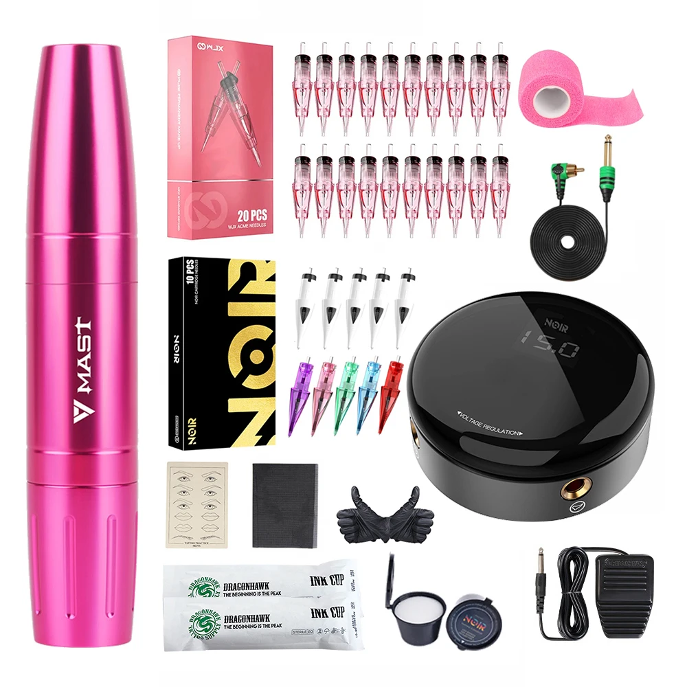 

Mast Magi Tattoo Kit Noir Display Power Supply Dragohawk WJX Cartridge Needles Ballpoint Eyebrow Lip Permanent Makeup Machine