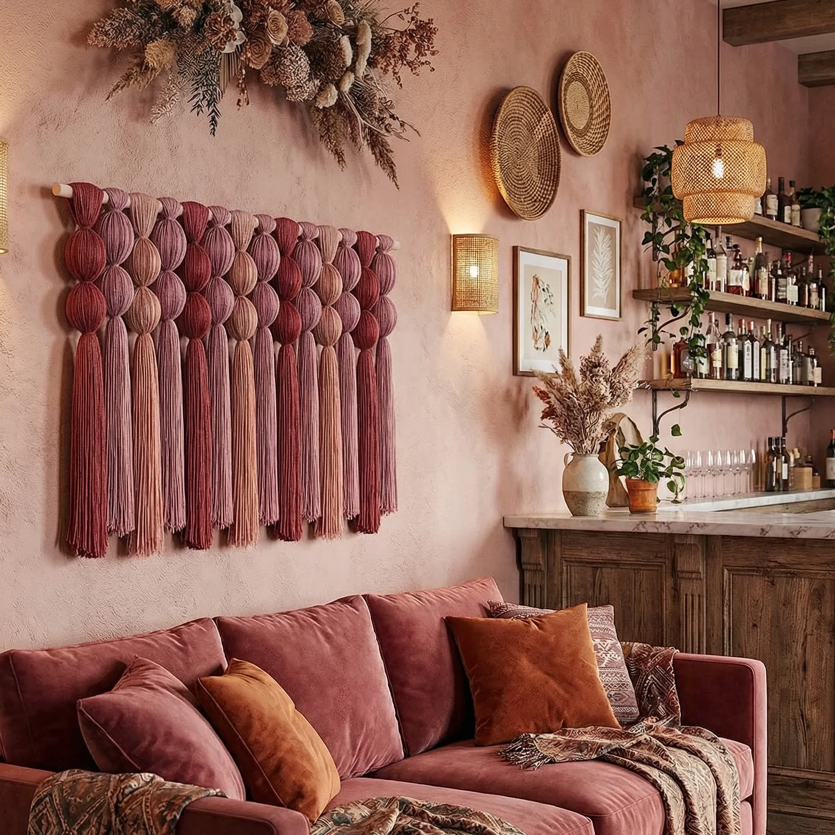 #￥Gisenu Wool Macrame Wall Art Modern Living Room Knot Tassel Fringe Backdrop Bohemian Style Coworking Space Decor Functional