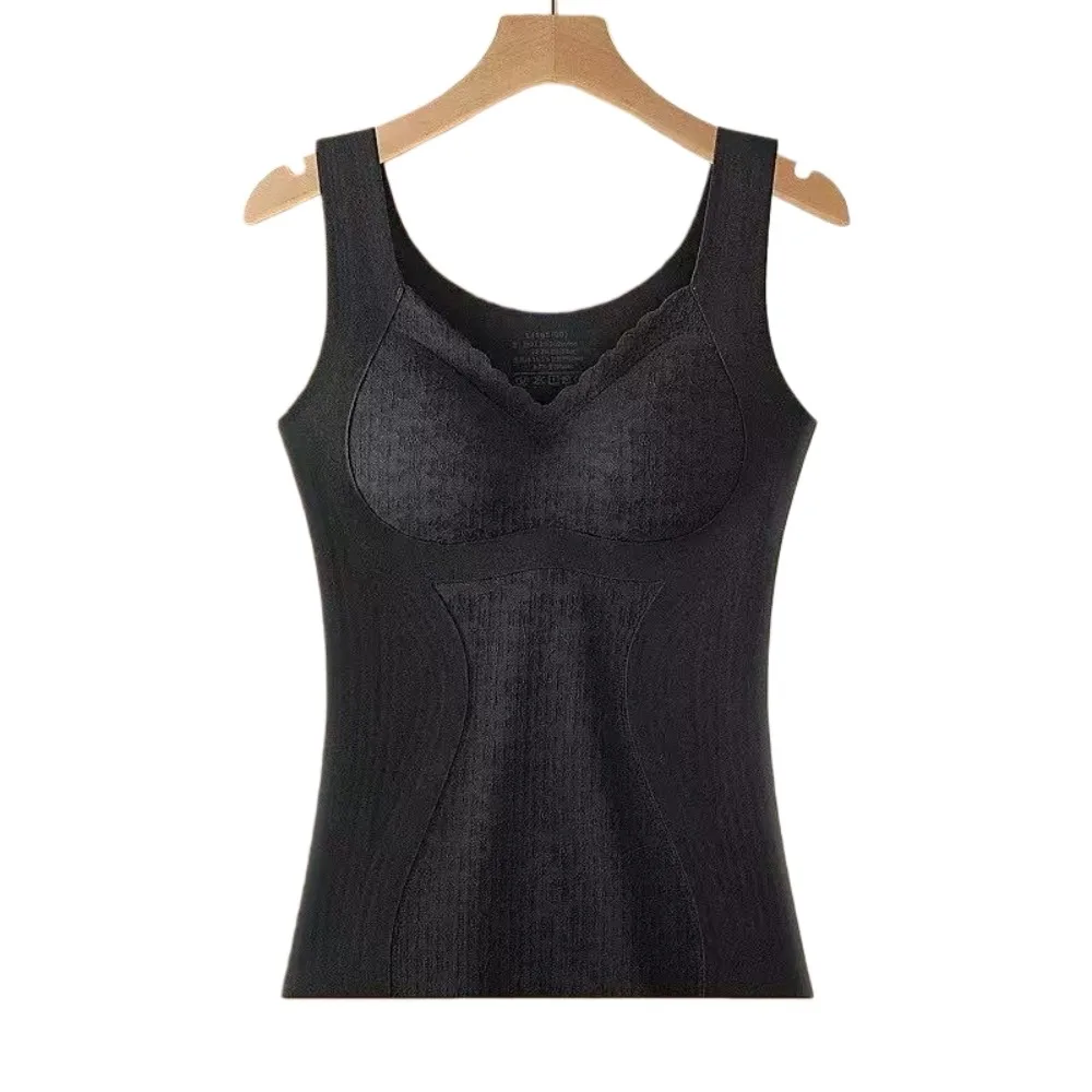 Lace Cashmere Thermal Underwear Slimming Sleeveless Postpartum Body Shaper with Padded Cups Tummy Control Winter Suspender Vest