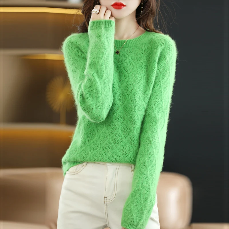 Autumn and Winter 2022 New Women's Sweater 100% Mink Cashmere O-Neck Knitted Pullover Korean Fashion Soft Women's Top