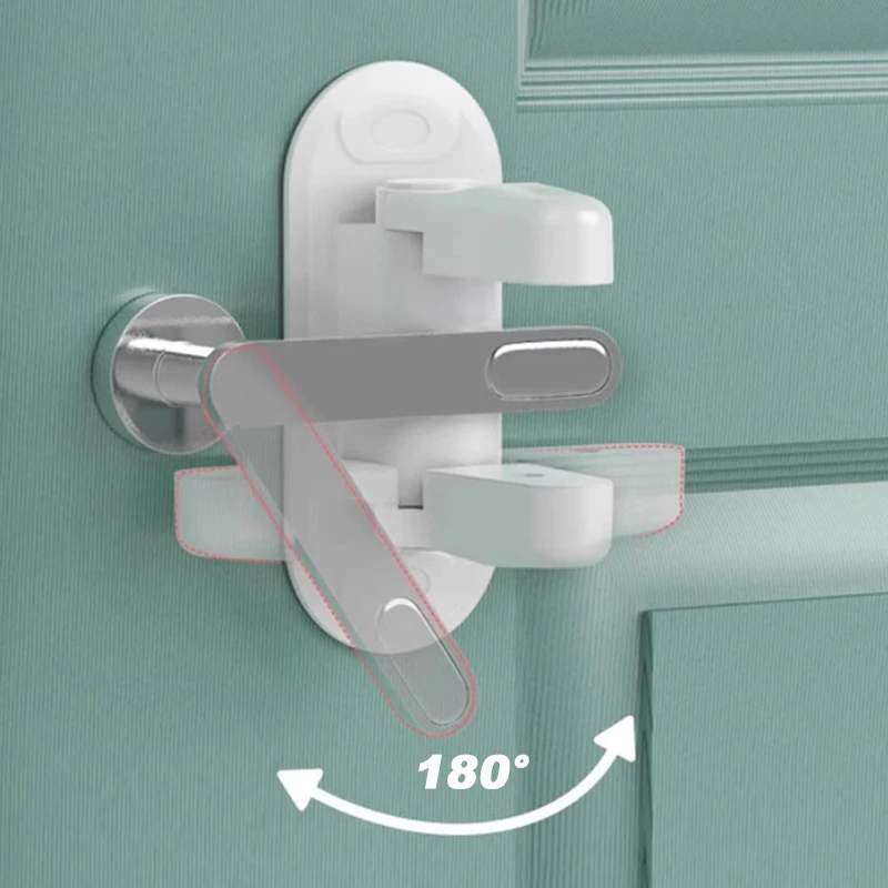1/4pcs Door Lever Lock Anti-open Handle Child Baby Safety Locks Punch-free Multifunction Hidden Button Buckle Safety Lock Latch