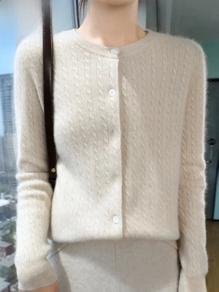 

Hengyuanxiang 2024 New Pure Color Woolen Knitted Cardigan Women's Spring Autumn Outerwear ort Versatile Ladies Sweater Jaet