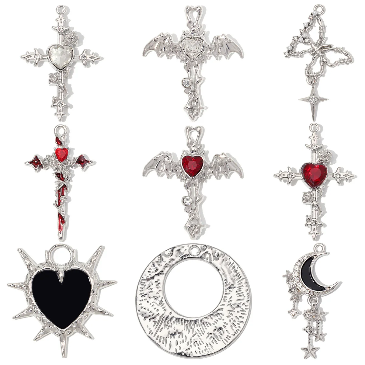 5pcs/lot High Polished Enamel Heart Moon Butterflry Star DIY Charm Woman Circle Cross Wing Zinc Alloy Necklace Pendant Jewelry