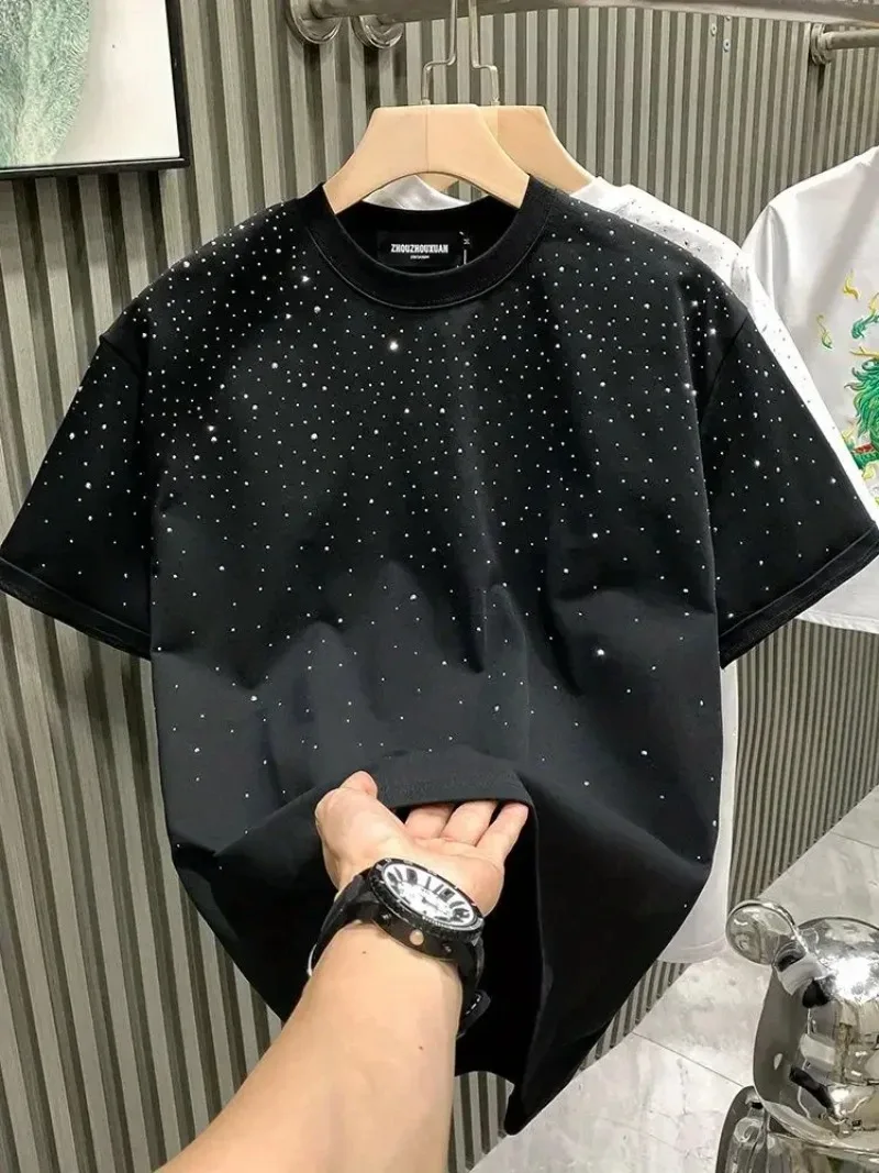 New Luxury Men's T-shirt Hot Diamond Printed Half Sleeve Fashion Round Neck Casual Summer High-end Men Tops T Shirts image 4