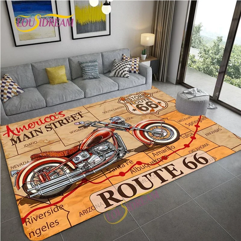 Retro Motorcycle Area Rug Carpet Moto Fans Non-slip Large Door Step Mat Bathmat for Living Room Bedroom Entrance Home Decoration