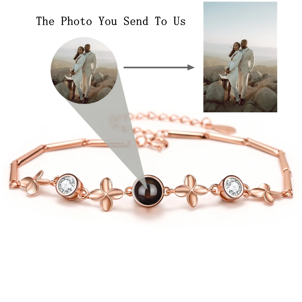 Personalized Custom Photo Bracelet for Women 925 Sterling Silver Round Pendant Bracelet Projection Photo Wife Birthday Gift
