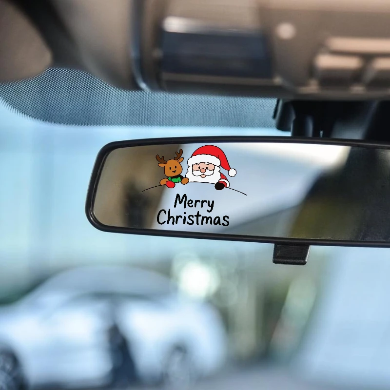Autoaufkleber, niedliche Weihnachtsmann- und Rentier-Designs – perfekt für Rückspiegel, Make-up-Spiegel, weihnachtlicher, festlicher Dekoraufkleber