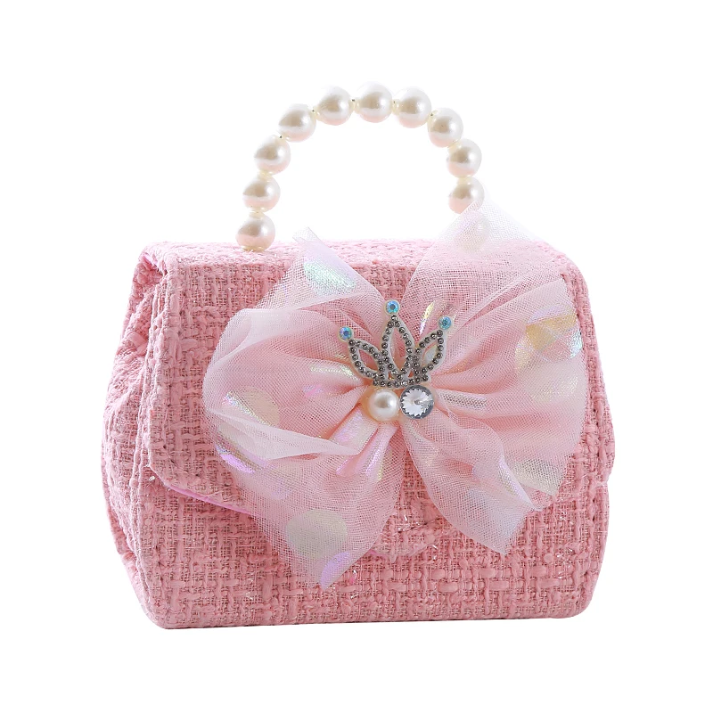 Mini sac à main avec nœud papillon couronne pour enfants, sacs à bandoulière pour bébés filles, sac de messager princesse initié, portefeuille pour tout-petits, sacs à main mignons