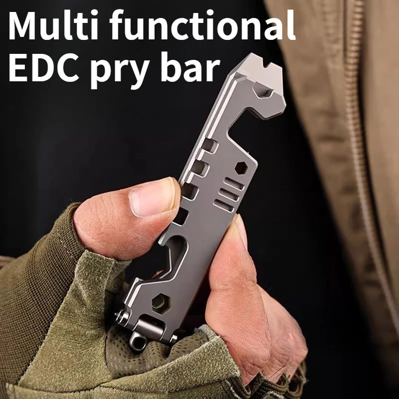 Multi Functional Bracket Titanium Alloy Outdoor Portable EDC Multi-purpose Tool Pry Bar Wrench Bottle Opener Mini Ruler