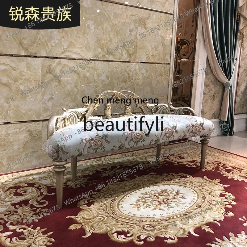 French solid wood bedside stool, European luxury carved bedroom bed, sofa stool, Chinese bedside, furniture2936