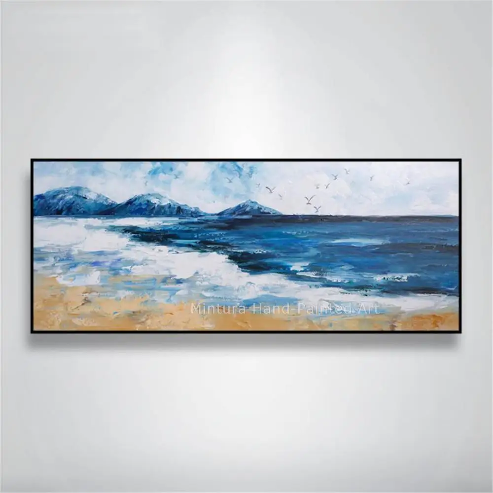 

Mintura,Modern Handpainted Abstract Seagulls Summer Blue Seascape Oil Paintings On Canvas,Large Wall Art,Picture Home Decoration