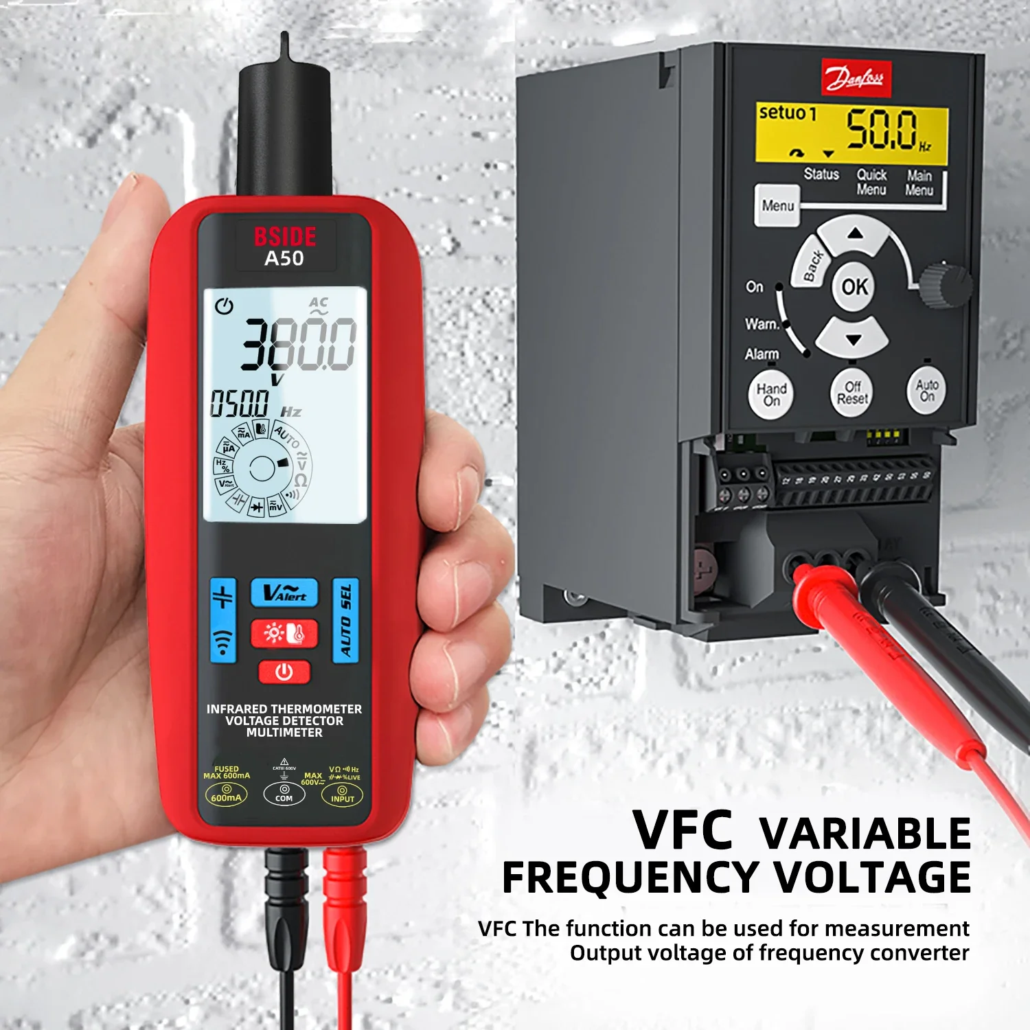 Imagem -03 - Inteligente Digital Multímetro Infravermelho A50 ac dc Caneta Testador de Tensão Atual Faixa Automática Capacitância Diodo Ohm hz Ncv Vfc