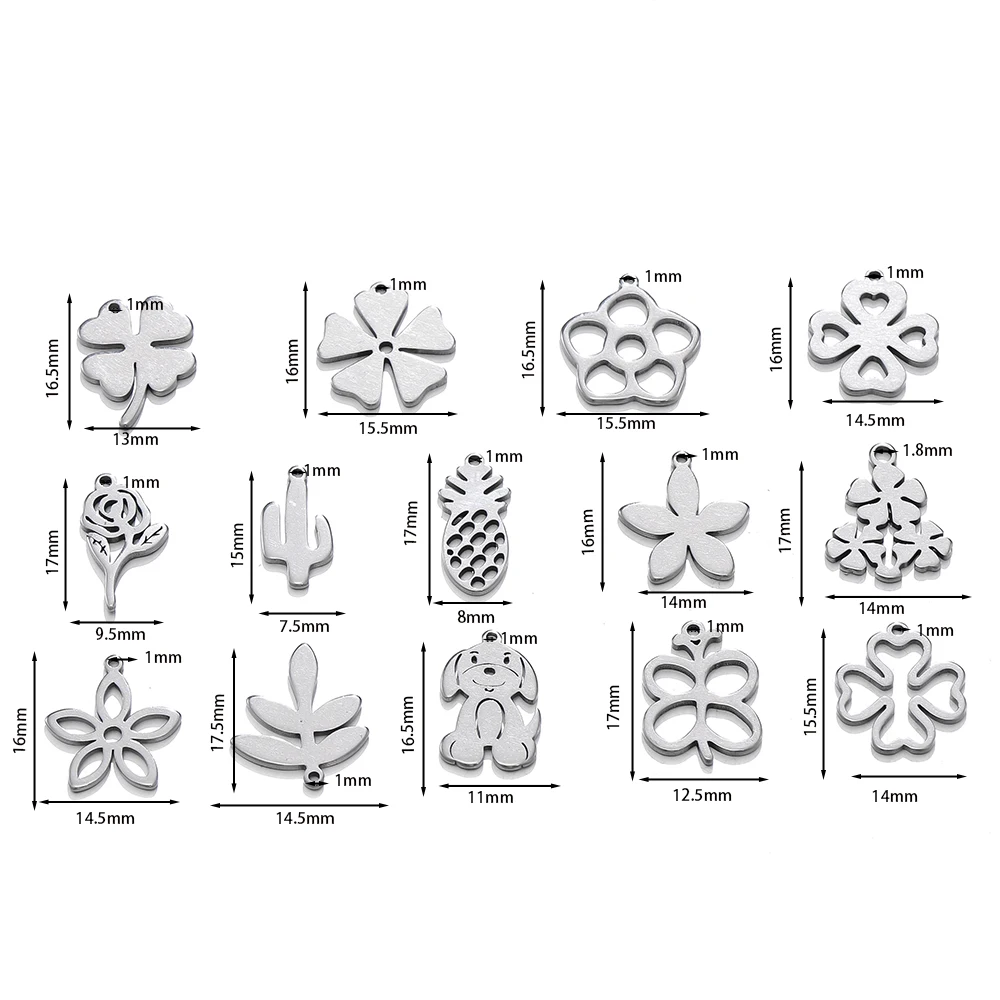 5Pcs/Pack Stainless Steel Flower Pineapple Leaf Charm Pendants for Handmade DIY Women Necklace Jewelry Making Accessories