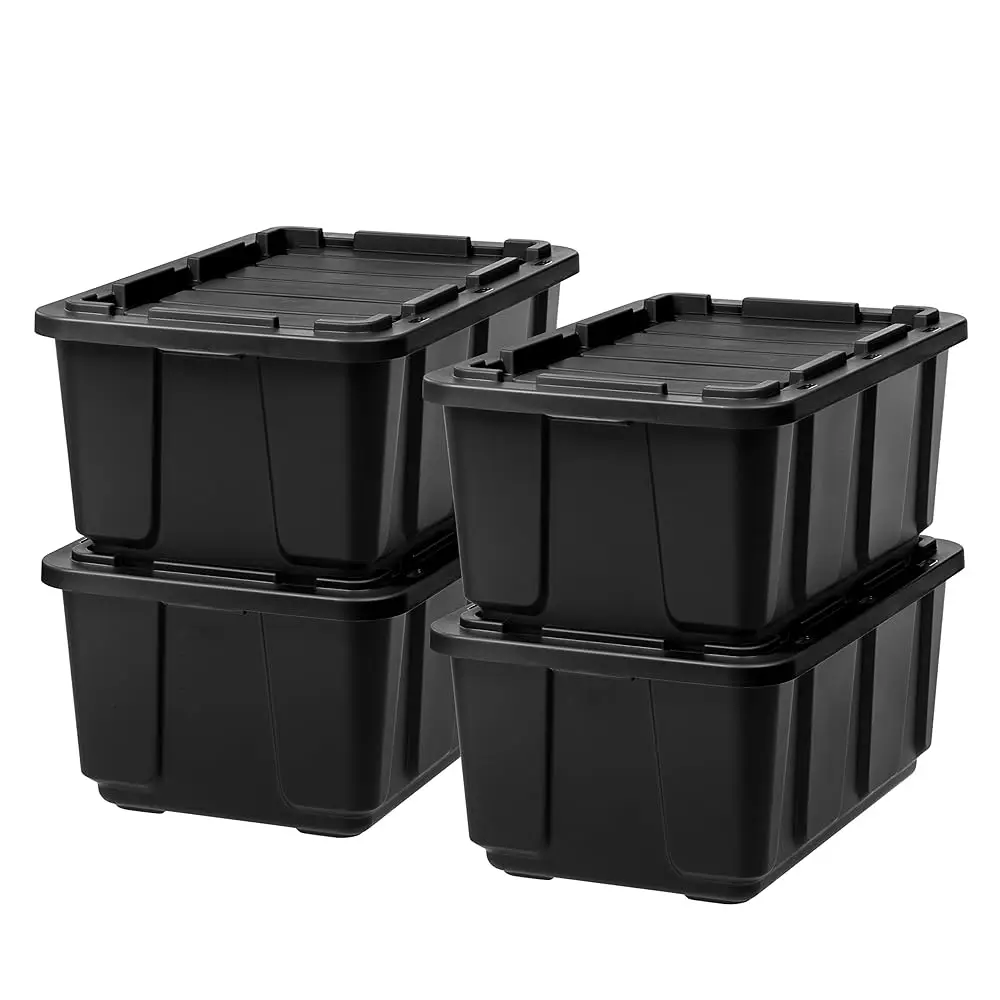 

Usa 27 Gallon Heavy Duty Tru Bed Toolbox Storage Tote Bins With Lids, 4 Pa - Made In Usa, Tough Snap On Lid Stackable