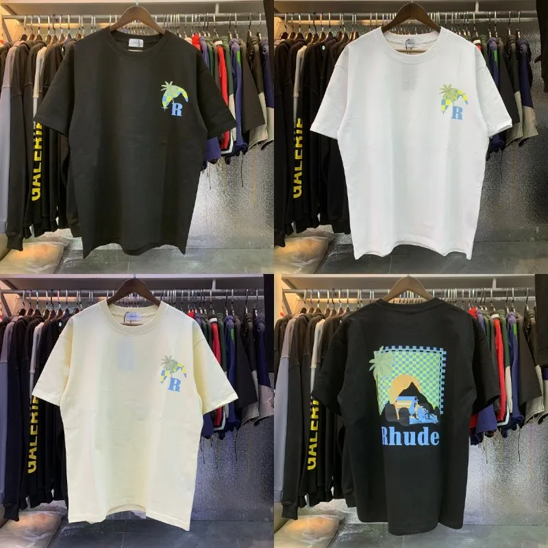 New Arrival RHUDE Moonlight Tropics Print Graphic T-shirt High Quality Hip Hop Short Sleeve RHUDE Casual Men Women Top Tee