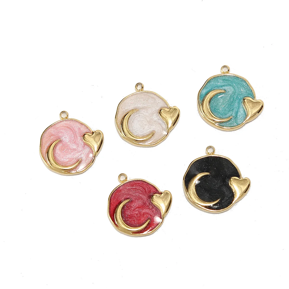 3pcs Stainless Steel Charms Multicolor Round Heart Galaxy Star Enamel Gold Color Pendant DIY Necklace Earrings Women Jewelry