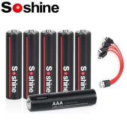 Soshine USB Li-Ion AAA Bateria recarregável AAA Baterias de lítio de 600mh1,5 mWh com cabo USB 4 em 1 para brinquedos da câmera