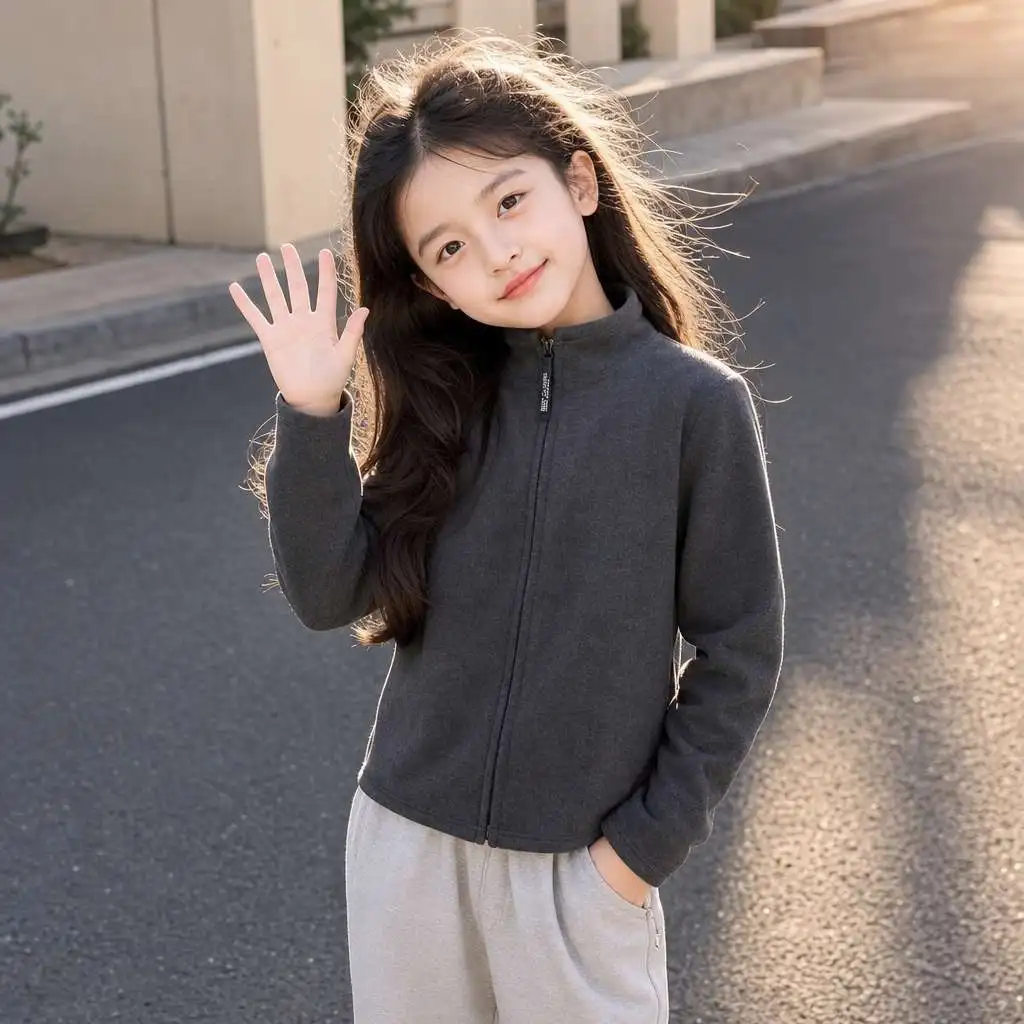 T-shirt Girls Autumn and Winter Uniform with Plush Base Sweatshirt Plush Thick Warm and Slim Fit Jacket Parent-child Outfit