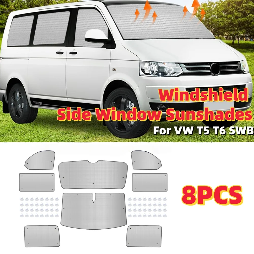 

8 шт. автомобильные солнцезащитные козырьки на лобовое стекло, боковое окно, солнцезащитные козырьки, внешние снежные щитки, ветровые дефлекторы, защитные аксессуары для VW T5 T6 SWB